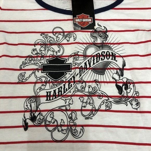 Harley Davidson Shirt Womens Small Red White Blue Oconomowoc WI Motorcycle Biker - Picture 2 of 10